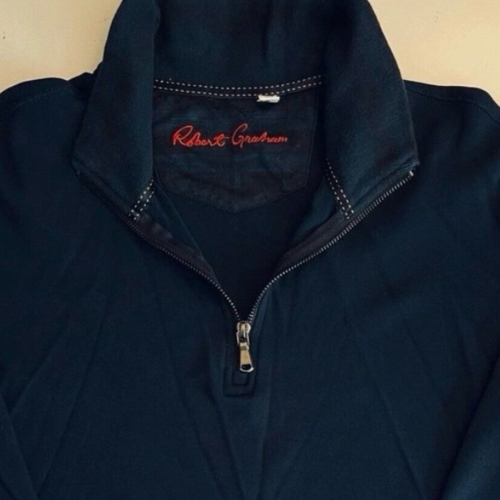 ROBERT GRAHAM SWEATER COTTON 1/4 ZIP NAVY BLUE SMALL S